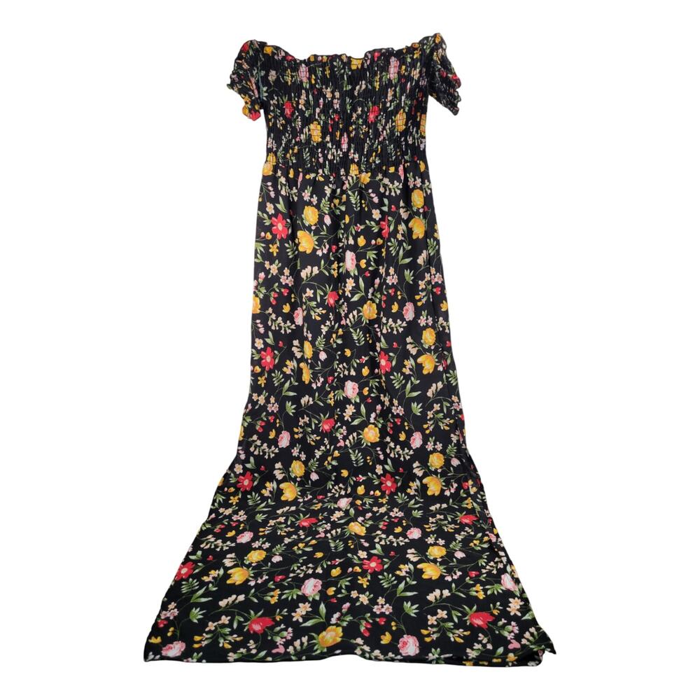 Rue21 XS Black Long Floral Dress Red Yellow‎ Pink TradGoth Traditional Hipster